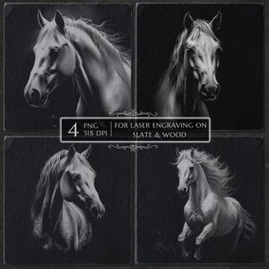 Horse Mustang Laser Ready Engraving PNG, Slate Wood engraving bundle, Slate Board Coaster, Glowforge LightBurn CNC Projects CNC Router Files