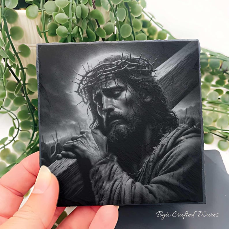 Jesus Christ Thorns Laser Engraving PNG, Religious Prayer Coaster ...