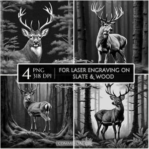 Forest Deer PNG Laser Ready Engraving File, Slate and Wood laser burn, Slate Board Coaster CNC Projects CNC Router Files Glowforge LightBurn