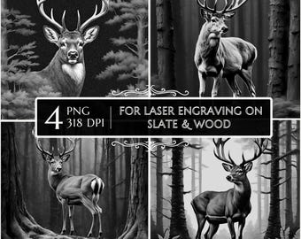 Forest Deer PNG Laser Ready Engraving File, Slate and Wood laser burn, Slate Board Coaster CNC Projects CNC Router Files Glowforge LightBurn