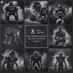 American Football Player Laser Engraving PNG, Slate Coaster Design, CNC Router File, Glowforge Xtool, LightBurn, Sport Laser Cut File