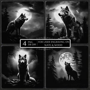 Lone Wolf Laser Engraving PNG, Wildlife Slate Coaster Gift, Wood Burn File, CNC Glowforge LightBurn File, Wolf Portrait PNG