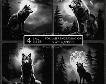 Lone Wolf Laser Engraving PNG, Wildlife Slate Coaster Gift, Wood Burn File, CNC Glowforge LightBurn File, Wolf Portrait PNG