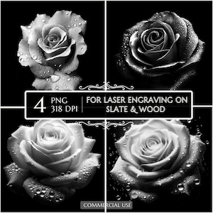 White Rose PNG for Laser Engraving, Romantic Floral Burn File for Slate, Rose Botanical Laser File, Glowforge LightBurn CNC Router