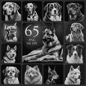 65 Dog PNG Engraving Bundle, Dog Breeds Laser Burn Files, Slate Etching Design, CNC Router, Glowforge, Lightburn, Dog Coaster, Pet memorials