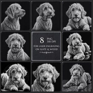 Labradoodle PNG Bundle for Laser Engraving – 8 Cute Dog Designs, Slate & Wood Etching Files, Glowforge, CNC, LightBurn, Dog Lover Gift