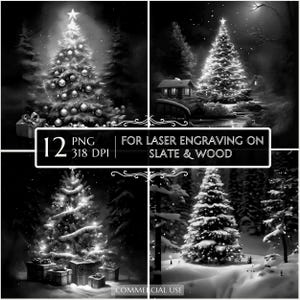 12 Christmas Tree Winter BUNDLE, Laser Burn PNG, Laser Engraving, Xmas, Glowforge File, Lightburn File Slate Coasters 3D Illusion Laser file