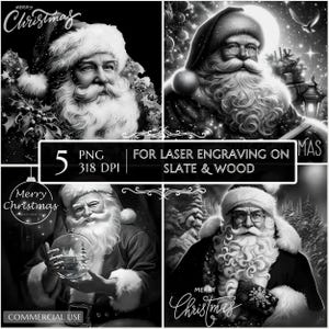 5 Santa Claus PNG Laser Engraving Files, Christmas Decorations, Christmas Bundle Deal, Slate Coasters PNG, Xmas Stock, Christmas files laser