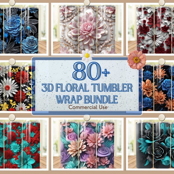 80+ 3D Floral Tumbler Wrap Bundle, 3D Flowers 20oz Tumbler Sublimation Designs, Floral Tumbler Wrap, Tumbler Wraps , Commercial Use