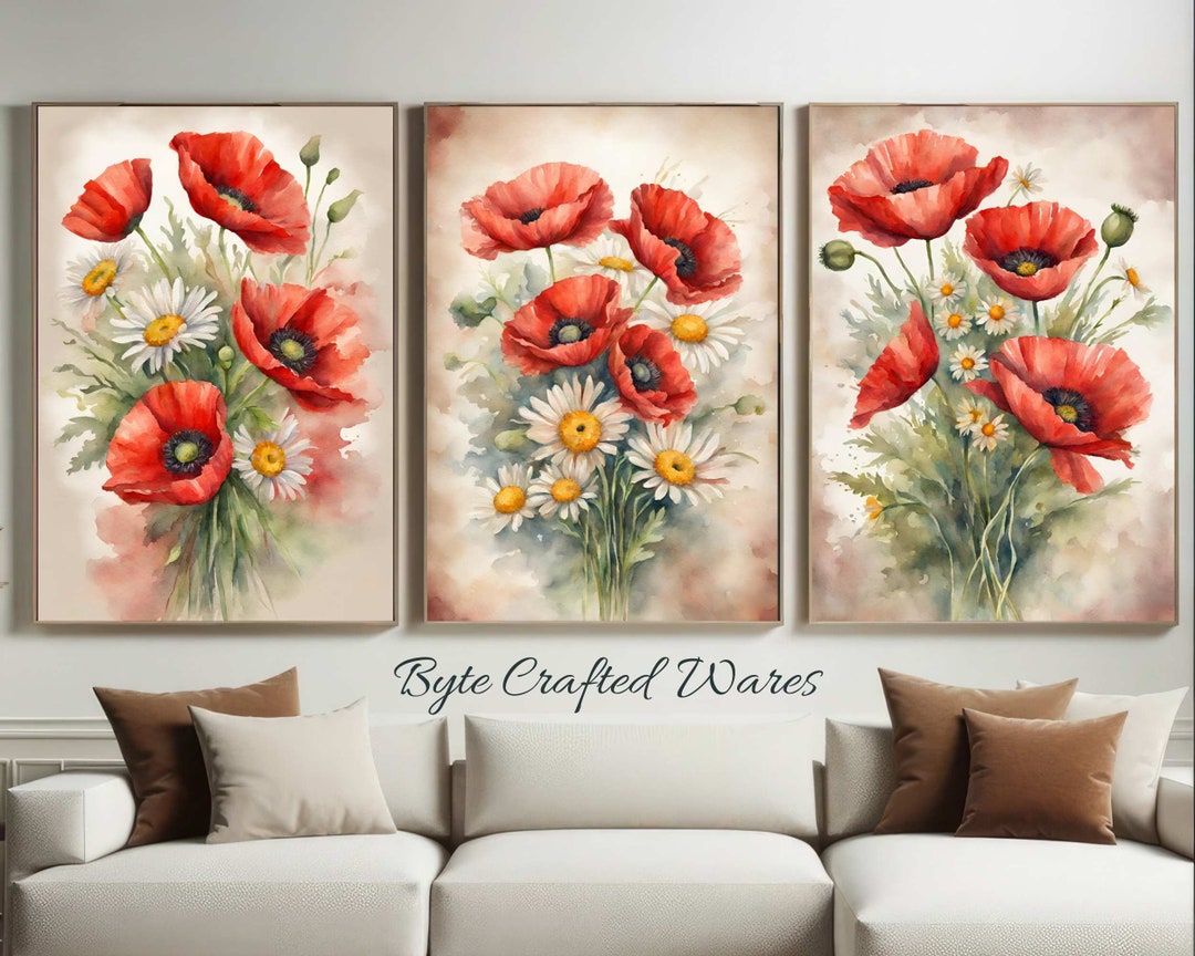 Red Poppy Print, Set of 3, Poppy Printable, Floral Illustration, Flower Art Print, Flowers Poster, Flowers Décor Art Mom Gift Gift for Wife - Etsy Japan
