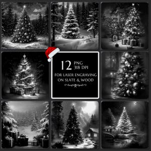 12 Christmas Tree Winter BUNDLE, Laser Burn PNG, Laser Engraving, Xmas, Glowforge File, Lightburn File Slate Coasters 3D Illusion Laser file