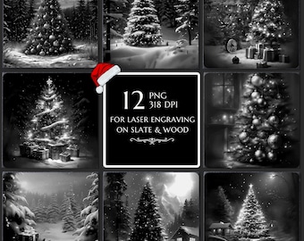 12 Christmas Tree Winter BUNDLE, Laser Burn PNG, Laser Engraving, Xmas, Glowforge File, Lightburn File Slate Coasters 3D Illusion Laser file