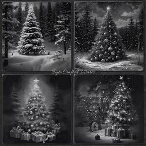 12 Christmas Tree Winter BUNDLE, Laser Burn PNG, Laser Engraving, Xmas, Glowforge File, Lightburn File Slate Coasters 3D Illusion Laser file image 2