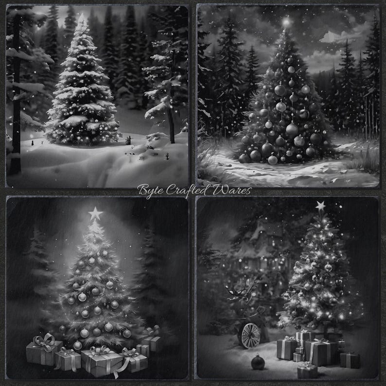 12 Christmas Tree Winter BUNDLE, Laser Burn PNG, Laser Engraving, Xmas, Glowforge File, Lightburn File Slate Coasters 3D Illusion Laser file image 2