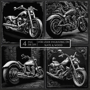Custom Motorcycle laser engraving png, laser burn png, slate coaster etching file, biker decor file, Glowforge, xTool png, LightBurn file