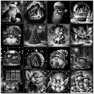 20 Christmas Scene PNG Bundle, Laser Burn PNG, Laser Engraving, Xmas, Santa Claus PNG, Glowforge File Lightburn File Christmas files Snowman