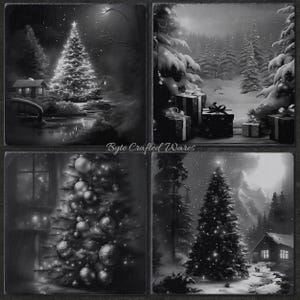 12 Christmas Tree Winter BUNDLE, Laser Burn PNG, Laser Engraving, Xmas, Glowforge File, Lightburn File Slate Coasters 3D Illusion Laser file image 3