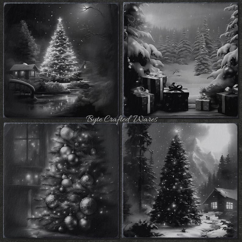 12 Christmas Tree Winter BUNDLE, Laser Burn PNG, Laser Engraving, Xmas, Glowforge File, Lightburn File Slate Coasters 3D Illusion Laser file image 3
