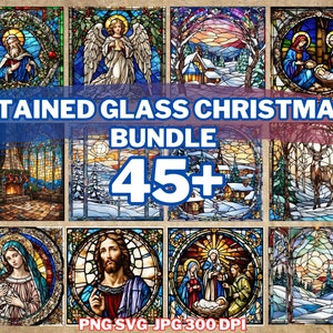 45+ Glasmalerei-Weihnachtsbündel JPG PNG SVG, Digitales Papier, Glasmalerei-Weihnachtsverzierungen, Religiöses Weihnachten, Scrapbooking