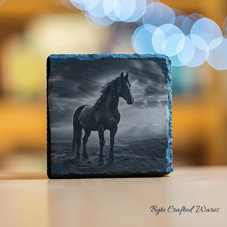 Black Night Horse PNG Laser Ready Engraving, Slate Wood Engraving bundle, Slate Board Coaster, Glowforge LightBurn CNC Projects CNC Router
