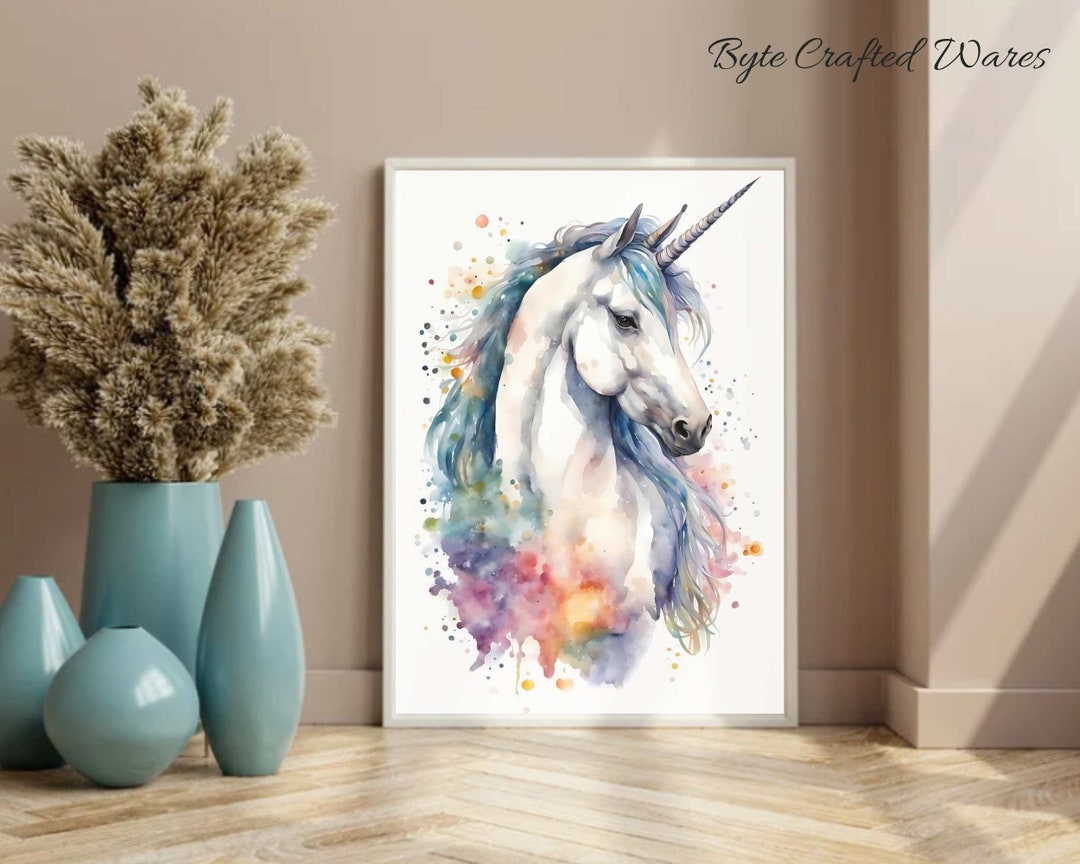 Unicorn Watercolor Art Print, Unicorn Painting Wall Art Decor, Original Artwork, Wild Animals ...