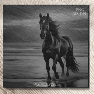 Black Night Horse PNG Laser Ready Engraving, Slate Wood Engraving bundle, Slate Board Coaster, Glowforge LightBurn CNC Projects CNC Router