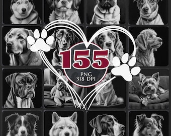 155+ Dog PNG Engraving Bundle - 32 Dog Breeds, Laser Burn, Slate Coaster Etching Files, CNC Router, Glowforge Lightburn, Pet Memorial Signs