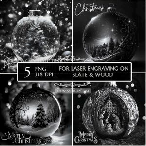 5 Christmas Tree Ball PNG Laser Ready for Engraving, Merry Christmas laser Burn PNG Slate Coasters PNG Xmas Stock 3D Illusion Lightburn File