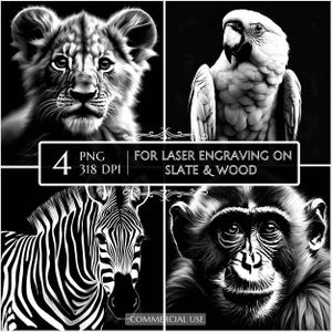 Wildlife PNG Bundle, 3D Animal Engrave Bundle, Coaster Engraving Animal, Slate and Wood engraving, Slate Board Coaster, Laser Engraving File