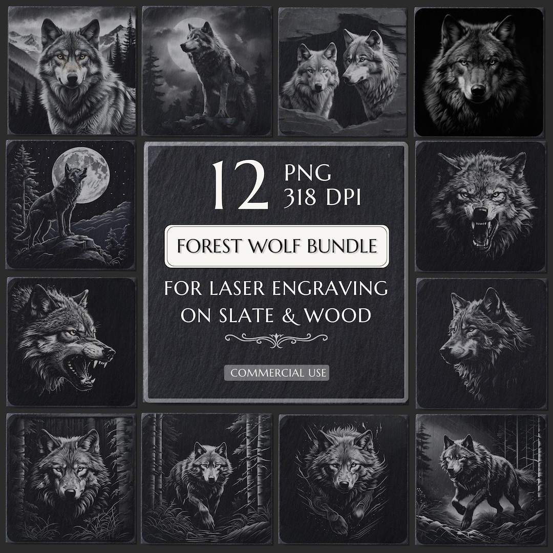 Wolf in Forest PNG Bundle for Laser Engraving – 12 Wild Wolf Designs ...