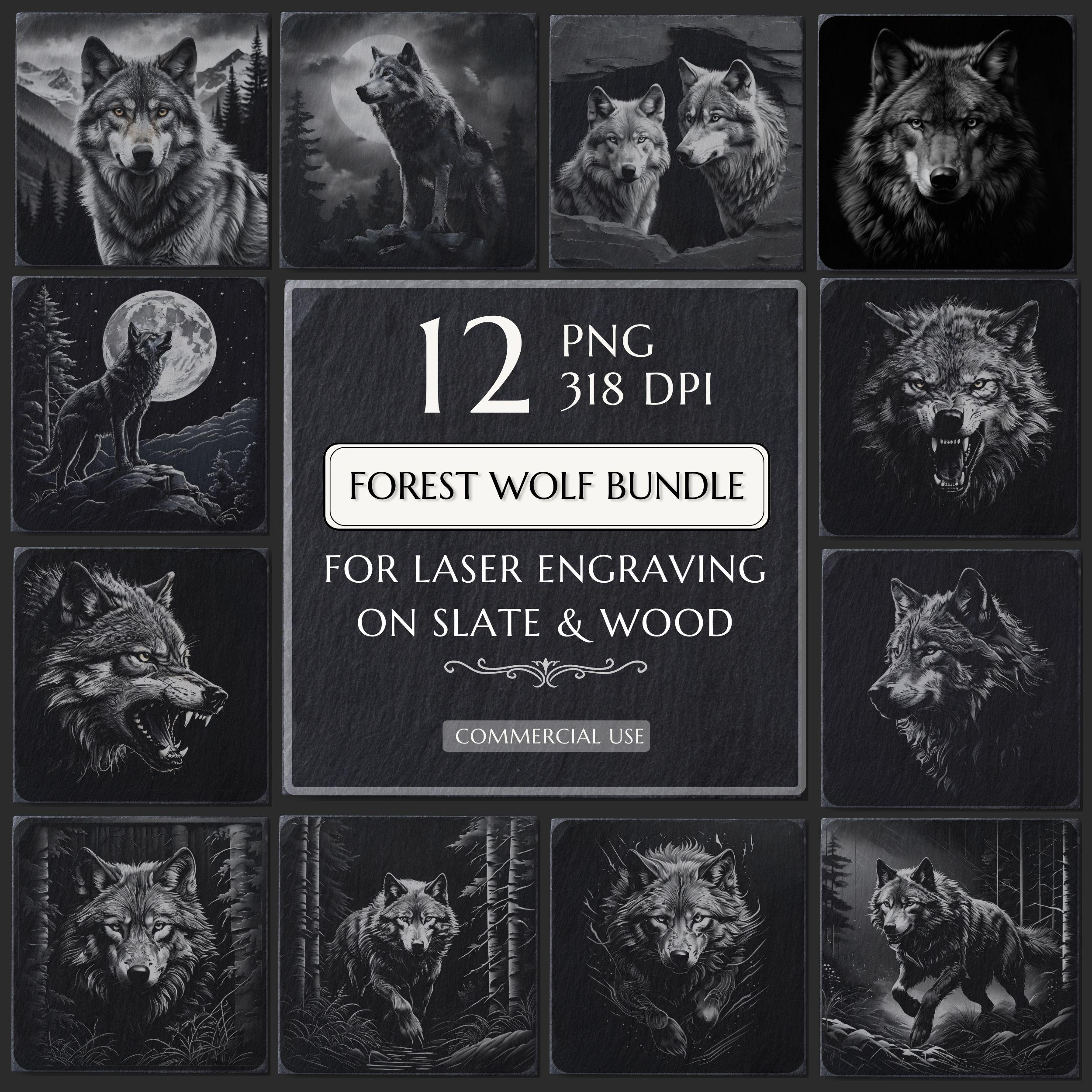 Wolf in Forest PNG Bundle for Laser Engraving – 12 Wild Wolf Designs ...