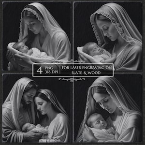Holy Family PNG Engraving File, Nativity Scene Laser Burn, Mary Joseph Jesus Slate Etching, Glowforge Lightburn Religious CNC File