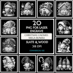 20 Christmas Gnomes Laser Ready Engraving Files, Laser Burn, Xmas, Gnome PNG, Glowforge File, Lightburn File,  Silly Gnomes, Holiday Decor