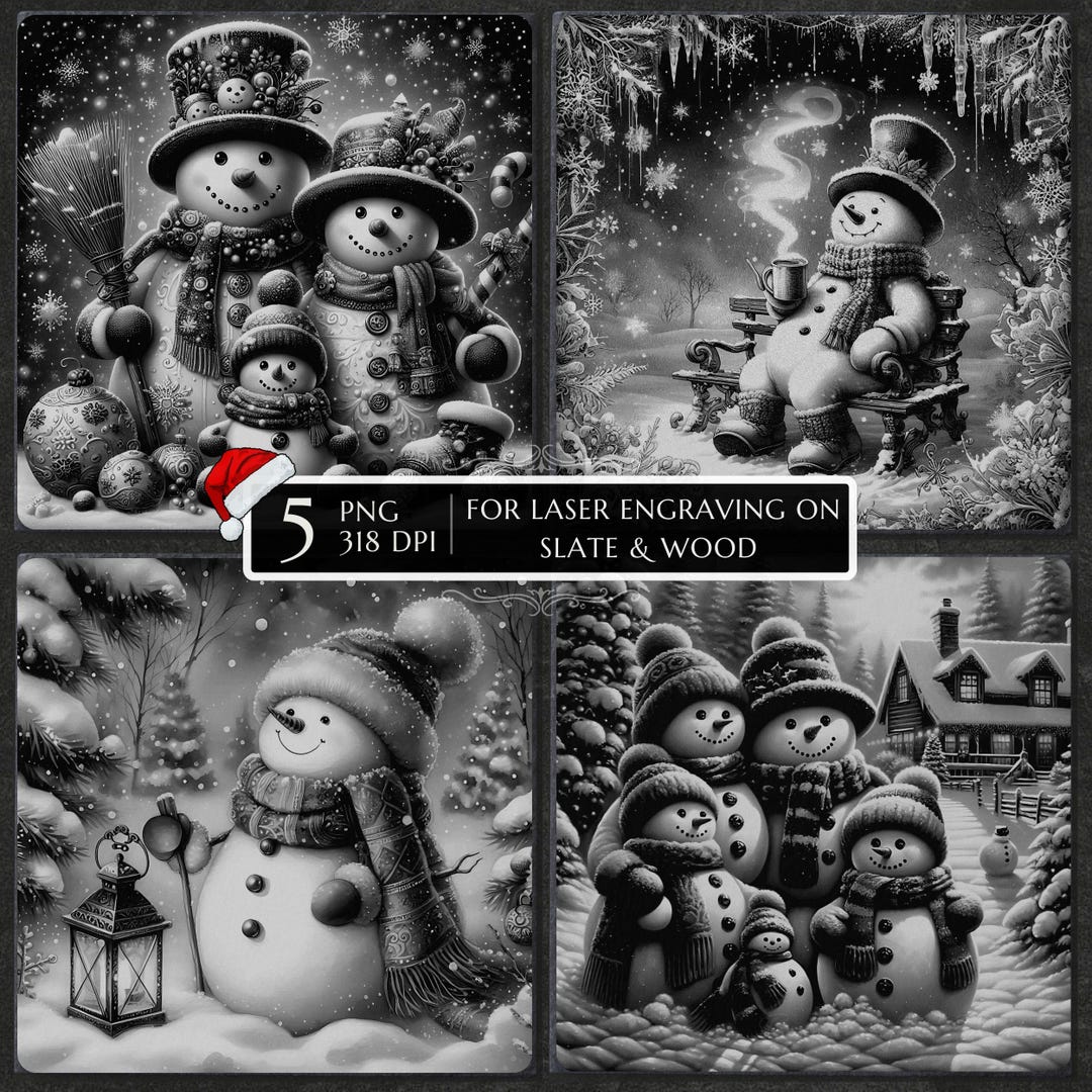 5 Christmas 3D Snowman PNG Laser Ready for Engraving Christmas Files ...