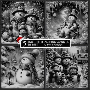 5 Christmas 3D Snowman PNG Laser Ready for Engraving Christmas files laser Burn PNG Slate Coasters PNG Xmas Stock 3D Illusion Lightburn File