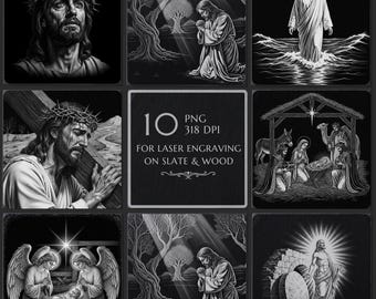 Life of Jesus Bundle, Laser Engraving PNG Files, Religious Etching, Laser Burn PNG, Slate Coaster File, Christmas cnc Glowforge Lightburn