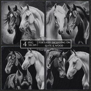 Black and White Horse PNG for Laser Engraving – Stallion SVG Files, Memorial Plaque, Slate & Wood Projects, Glowforge, Gift for Horse Lover