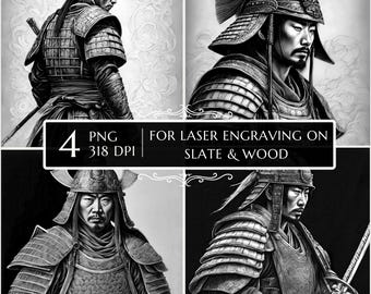 4 Samurai Warrior PNG, Japan Laser Engraving File, Slate Coaster Design, Japanese warrior CNC Projects, Glowforge, Lightburn, Illusion Laser
