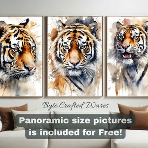 Arte mural de acuarela de tigre, juego de 3 impresiones, póster de tigre para decoración de pared, estampado animal, regalo para amantes de la naturaleza, imprimible para habitación de safari de vida silvestre