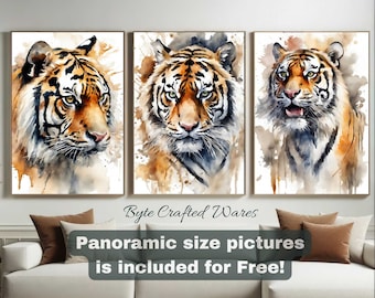 Tiger Watercolor Wall Art, Set of 3 Prints, Tiger Poster for Wall Decor, Animal Print, Nature Lover Gift, Wildlife Safari Room Printable