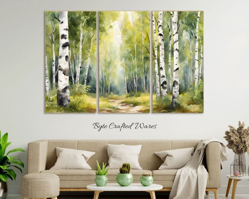 Birch Forest Watercolor Painting, Birch Tree Watercolor Wall Art Prints ...