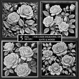 3D Rose Flower PNG for Laser Engraving, Floral Etching file, Slate Coaster Laser Burn File, Glowforge Lightburn CNC Router, Laser Ready