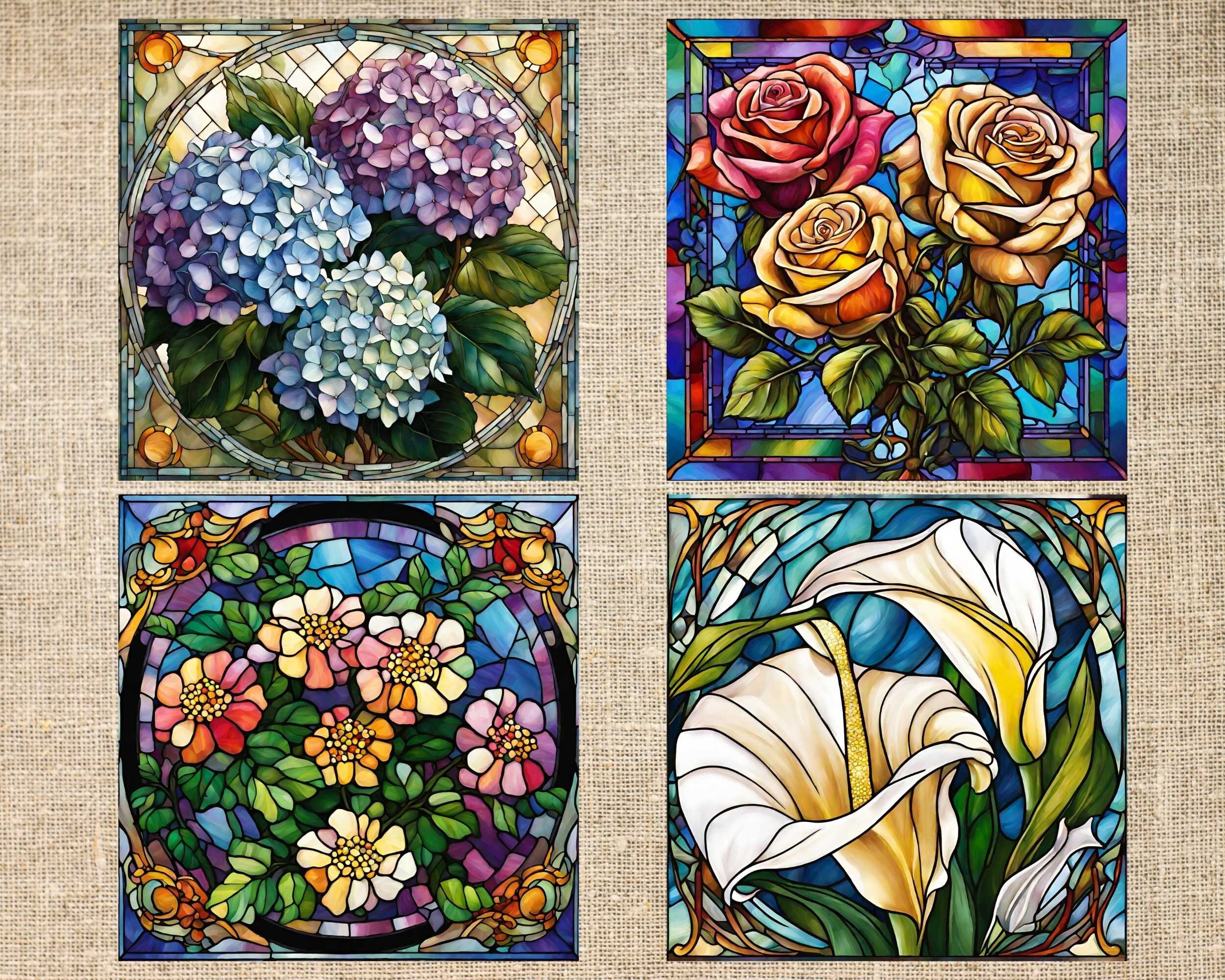 100+ Stained Glass Flowers Bundle Digital Paper - Floral Stained Glass ...