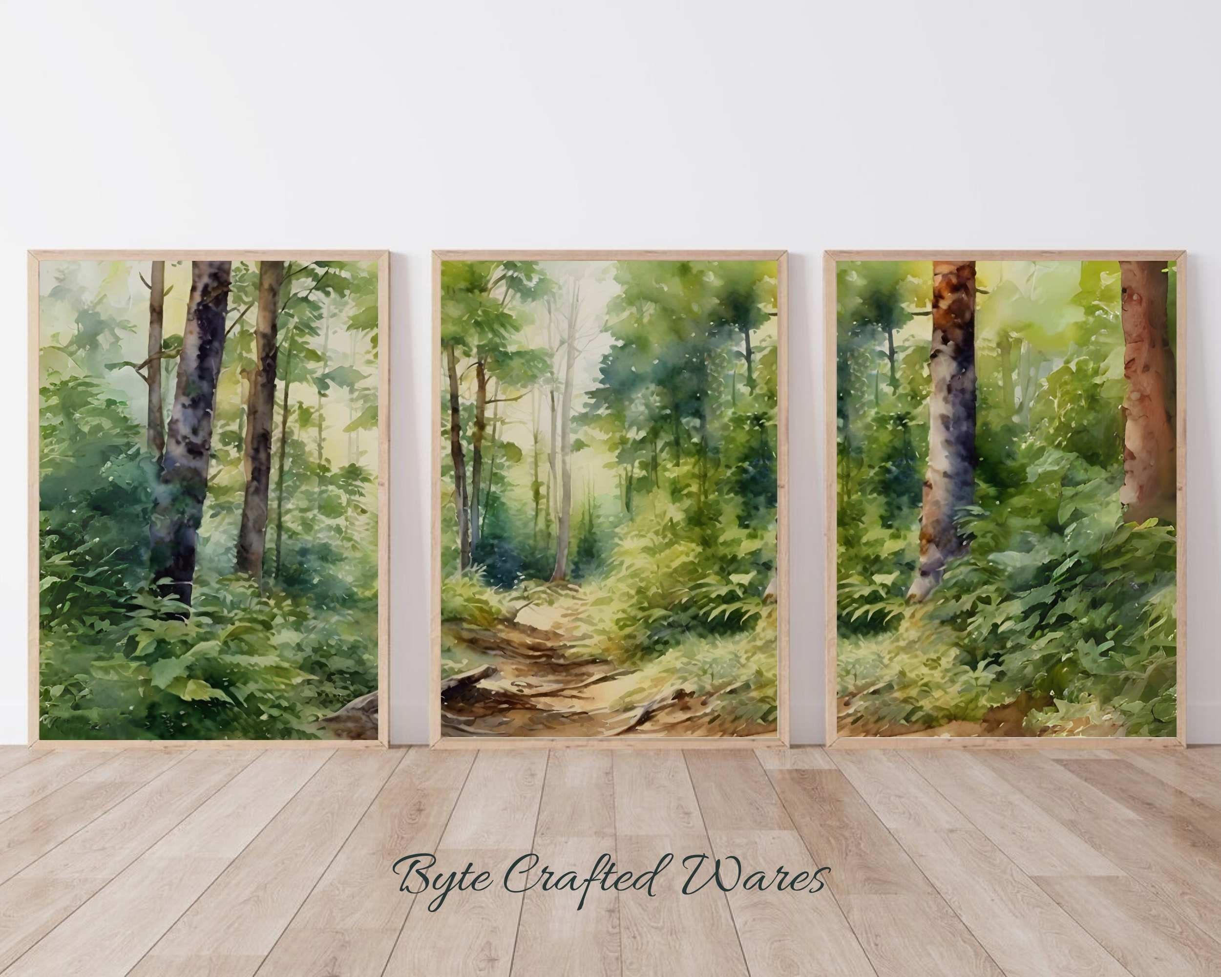 Watercolor Forest Landscape Prints Set of 3 – Pine Tree Wall Art ...