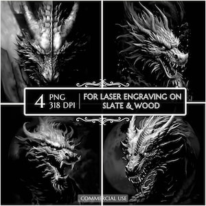 Dark Dragon PNG for CNC, Laser ready Engrave, Laser Burn png, Glowforge, Lightburn, Slate Coaster Engraving, Etching File 3D Illusion Laser