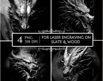 Dark Dragon PNG for CNC, Laser ready Engrave, Laser Burn png, Glowforge, Lightburn, Slate Coaster Engraving, Etching File 3D Illusion Laser