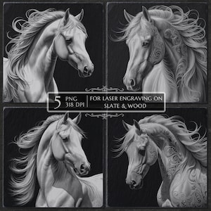 White Abstract Horse PNG Laser Engraving File, Slate Coaster Etching File, Glowforge, LightBurn CNC Router Files, Stallion Memorial plaque