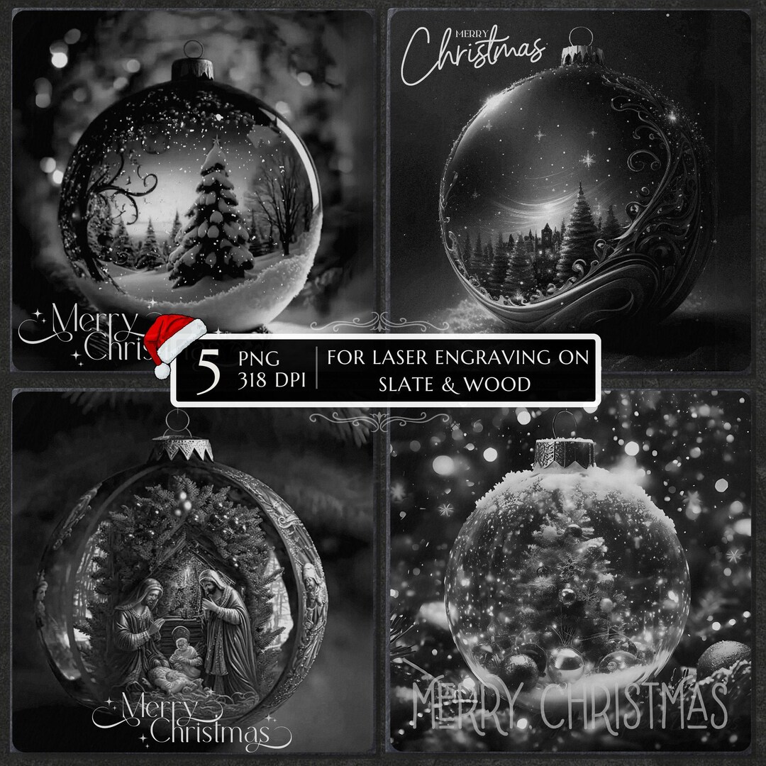 5 Christmas Tree Ball PNG Laser Ready for Engraving, Merry Christmas ...