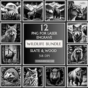 Wildlife Animal Bundle Laser Engraving PNG – Bear, Wolf, Deer, Eagle Designs for Slate, Wood, CNC, Glowforge, CO2 Laser, slate animal files