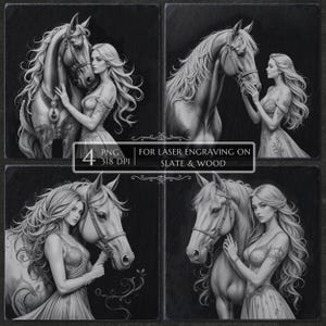 Beautiful Woman with Horse PNG, Laser Engraving File, Slate Engraving Design, Elegant Lady and Horse,  CNC Router Files, horse lover gift